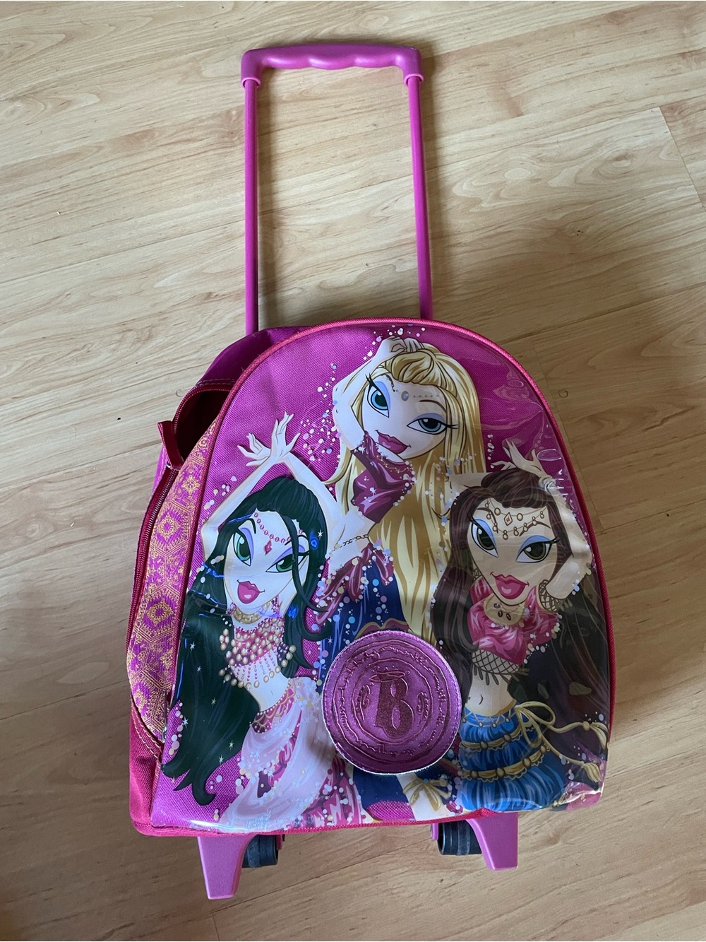 Pink Kids Rolling Trolley Bag with Dance Illustration